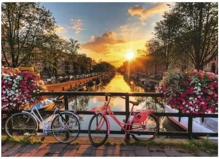 Ravensburger Puzzle 1000 Teile – Amsterdam-Kanal bei Sonnenuntergang, Fahrräder auf Brücke  – Bild 2