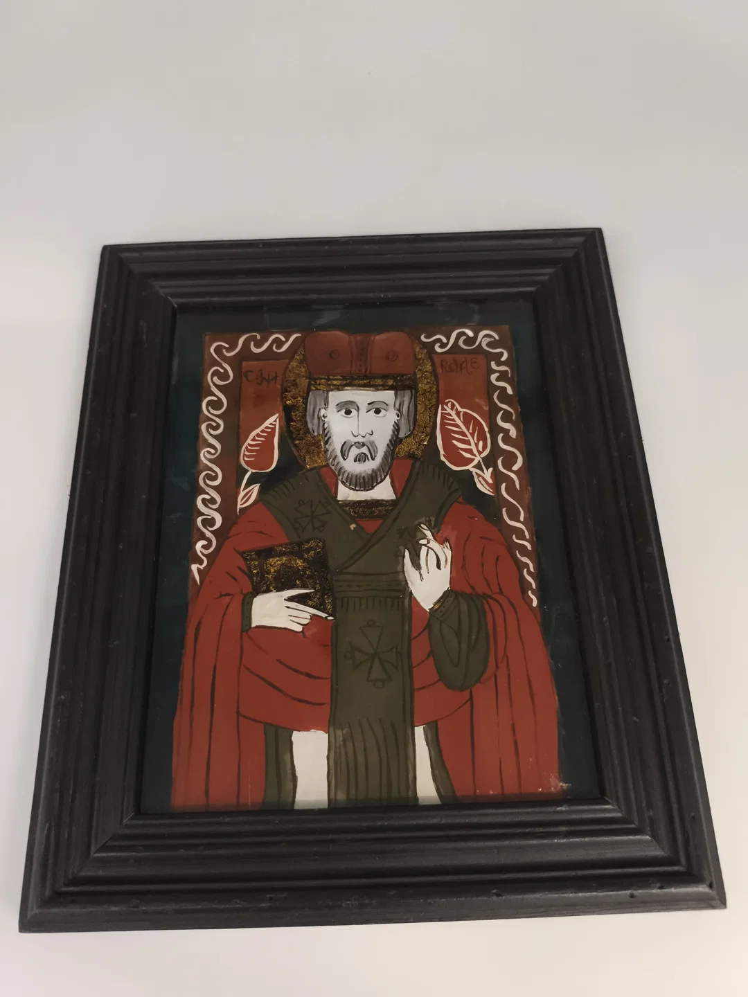 Antike Hinterglasikone "Heiliger Nikolaus", Siebenbürgen um 1900, Original – Bild 2