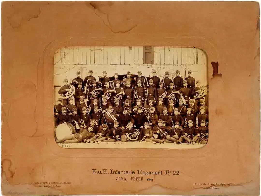 Vintage K.u.K. Infanterie‑Regiment Nr. 22 – Regimentskapelle, Zara/Feber 1891, Kabinettfoto - Bild 1