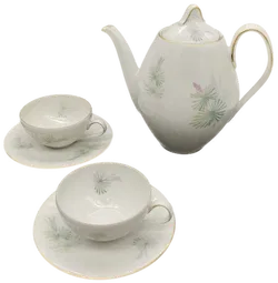 Hutschenreuther Atlantis Porzellan Konvolut 1 Kanne 2 Tassen mit 2 Unterteller - Bild 3