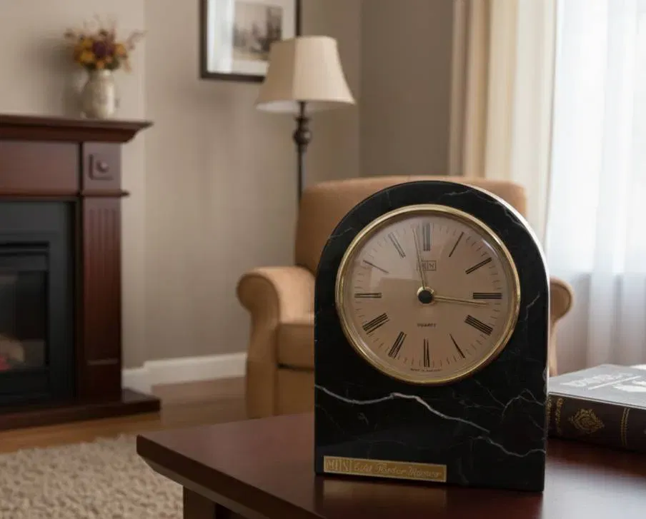 MHN Tischuhr aus echtem Portor Marmor – Quarz Uhrwerk – ca. 12,5 x 9,5 cm - Bild 4