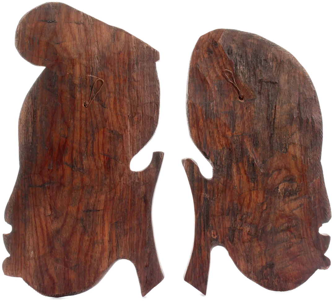 Afrikanische Holzmaske Paar – Handgeschnitzte Wanddeko – ca. 29 cm – Bild 2