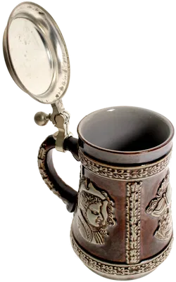 Steinzeug Bierkrug mit Zinndeckel, Reliefdekor – Höhe 15,5 cm - Bild 3