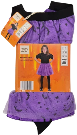 L&D Kinder-Halloween-Tutu mit Fledermausflügeln, lila - Gr. S/110-122