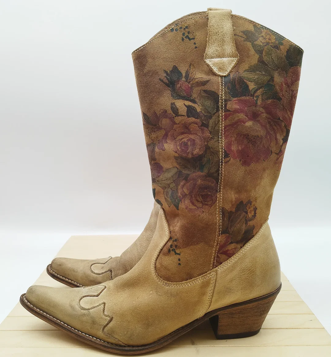Colorado Vintage Cowboystiefel, Gr. 37, Leder, beige - neu besohlt  – Bild 3