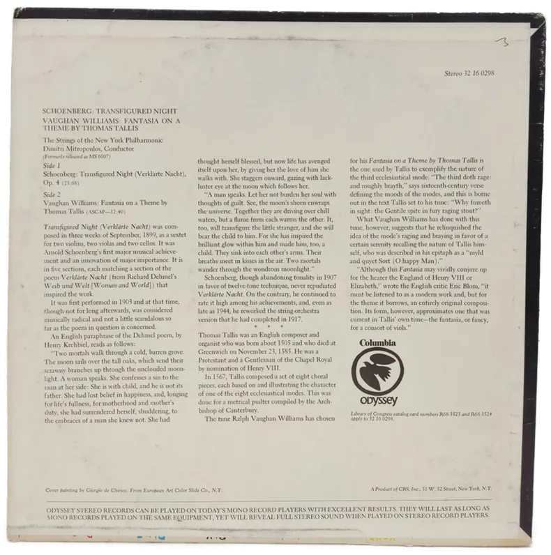 Vinyl LP - Arnold Schoenber, Vaughan Williams, Mitropoulos, The Strings of the New York Philharmonic  – Bild 2
