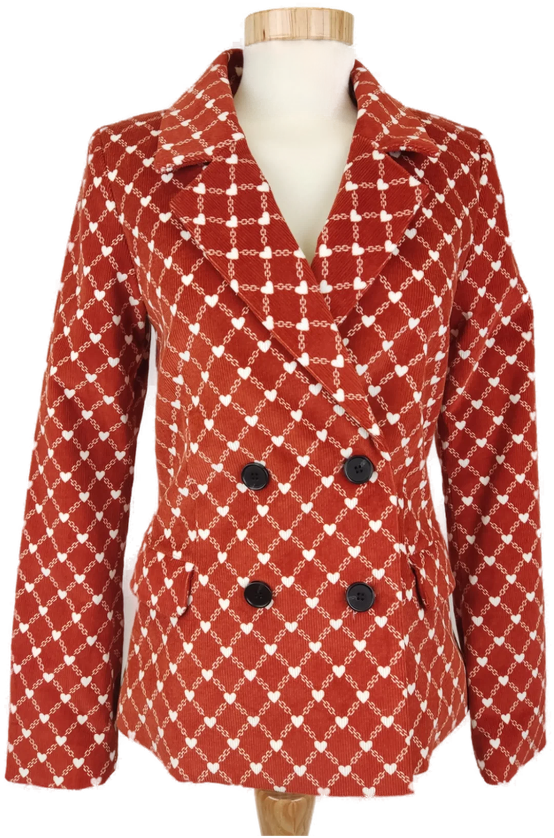 Damen Cord Blazer mit Herz-Muster, Seitentaschen, Terracotta, Gr. XS - Bild 1