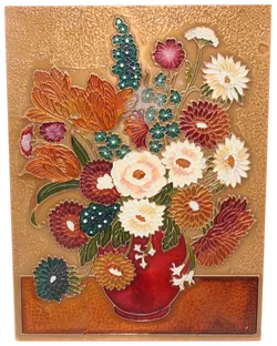 Wandrelief Echt Kupfer Handarbeit – Nentwig Relief mit Blumenmotiv - Bild 1
