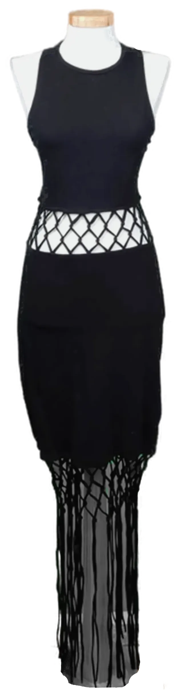 Divided H&M Damen Maxikleid mit Fransen schwarz Gr. M - Bild 1