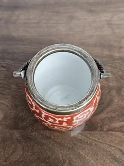 Vintage Porzellangefäß mit Metallgriff - Höhe inkl. Griff ca. 16 cm  - Bild 3