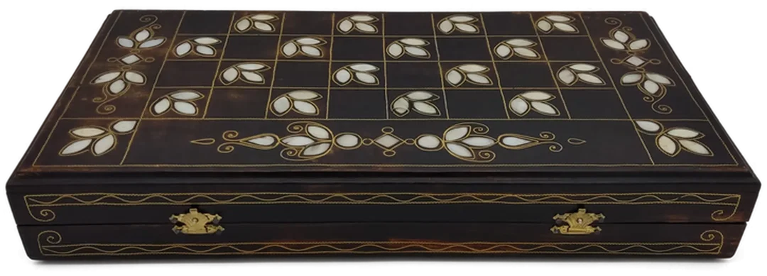 Backgammon Sonstige Messing/Perlmutt (1 Stein fehlt) | Vintage-Charme – Bild 3