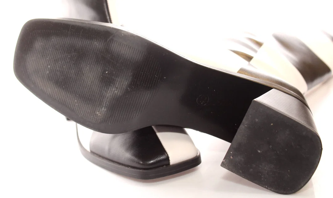 MONKI Damen Stiefel Größe 40 – Schwarz/Weiß Check Muster – PETA Vegan – Absatz 6,5 cm – Bild 3