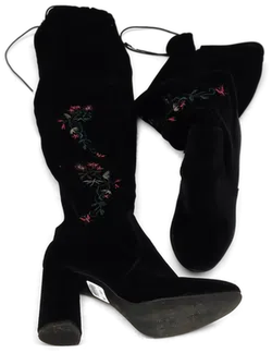  Kate Gray Damenstiefel mit Dickem Absatz schwarz mit Blumenmuster Große 38 - Bild 1
