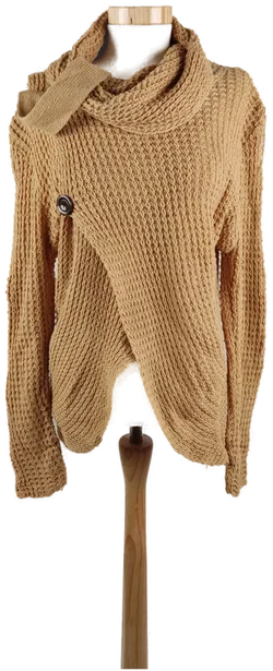 Asymmetrischer Damen Strickpullover mit Rollkragendetails, Braun, Gr. M - Bild 1