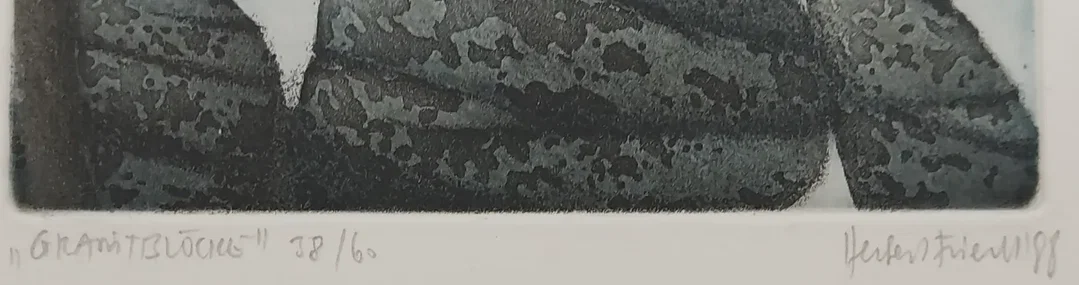 Ralph Illies – „Granitblock / Winter“, Farbradierung, 72/100, signiert (1987) – Bild 3