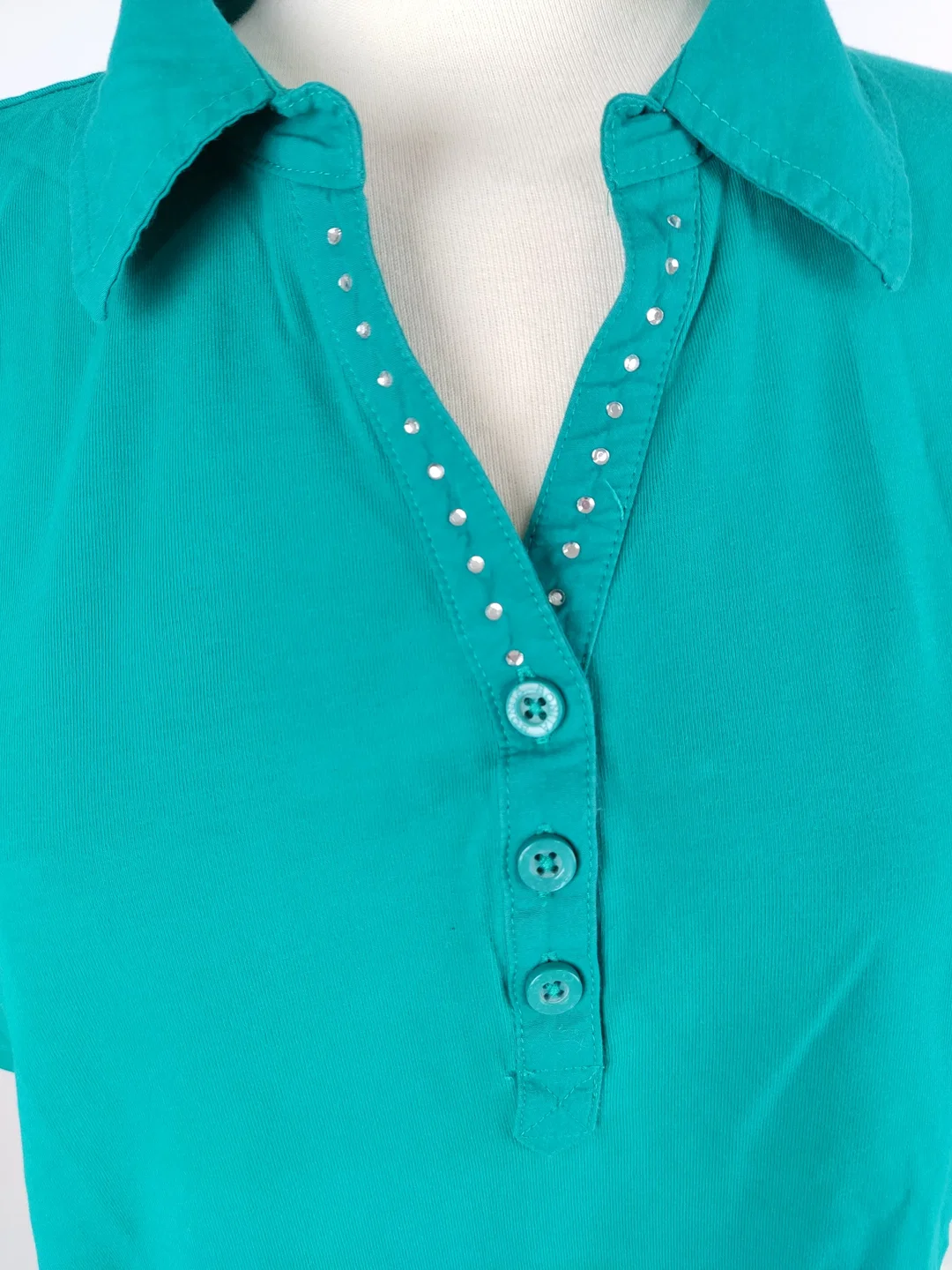 T-Shirt "Bonita", kurzarm mit Kragen, türkis, Größe XL – Bild 2
