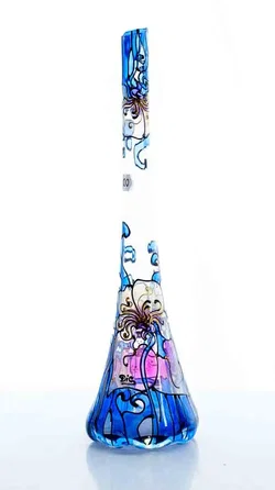 Handbemalte Glasvase mit Blumenmotiv in Blau und Lila 30 cm – Vorschau 1