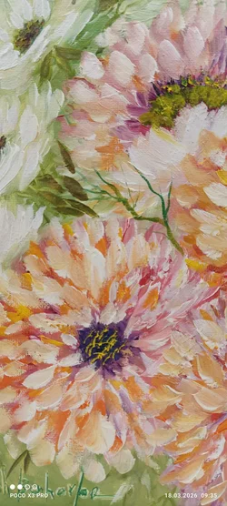 Ölbild Blumen Auf Leinwand 30x30 | Floraler Zeitreisender - Bild 6