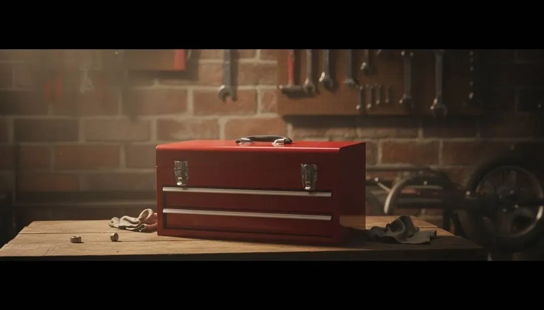 Rote Metall-Werkzeugkiste mit 2 Schubladen und Einsatz – robustes Werkzeug-Depot - Bild 1