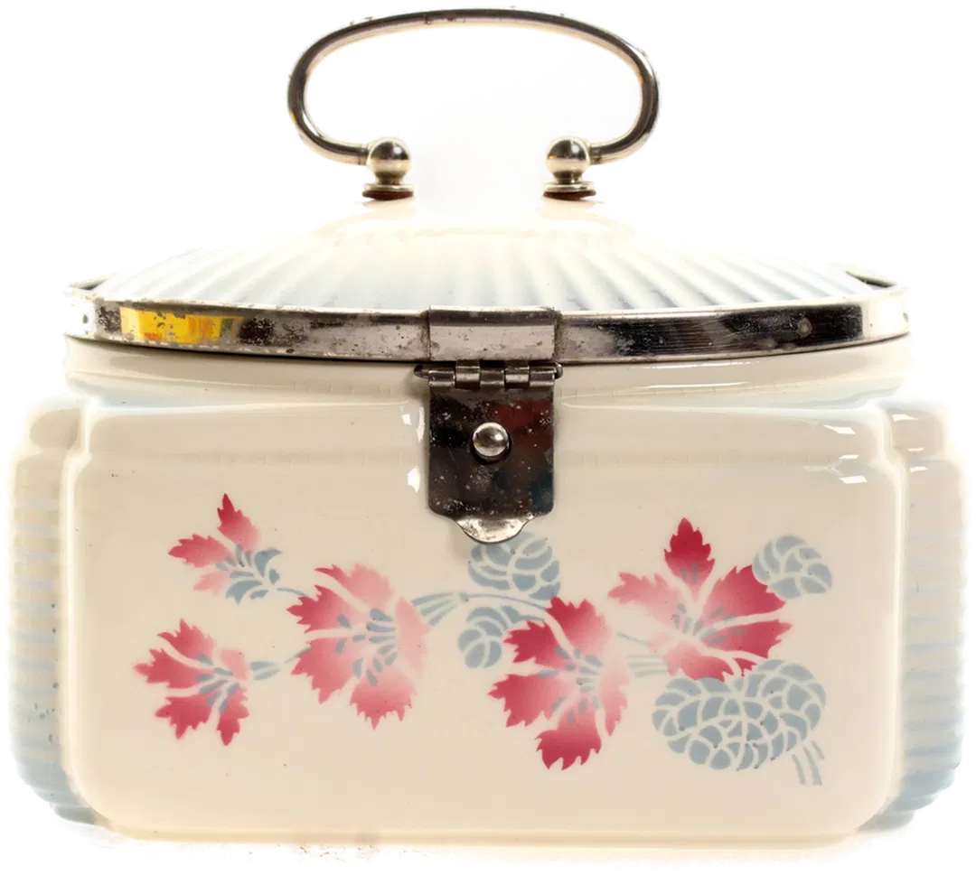 Vintage Porzellandose mit Metallverschluss & Henkel – Blumenmotiv – 39 × 12 × 12 cm - Bild 4