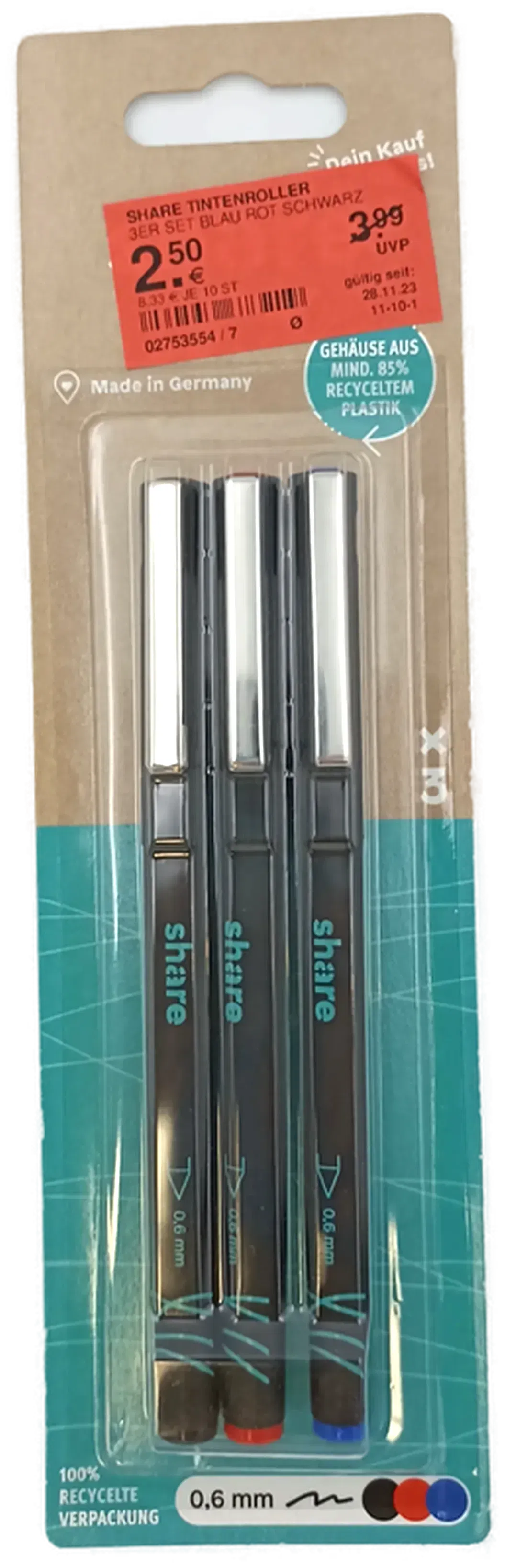 Share Tintenroller 3-teiliges Set blau/rot/schwarz - Bild 4