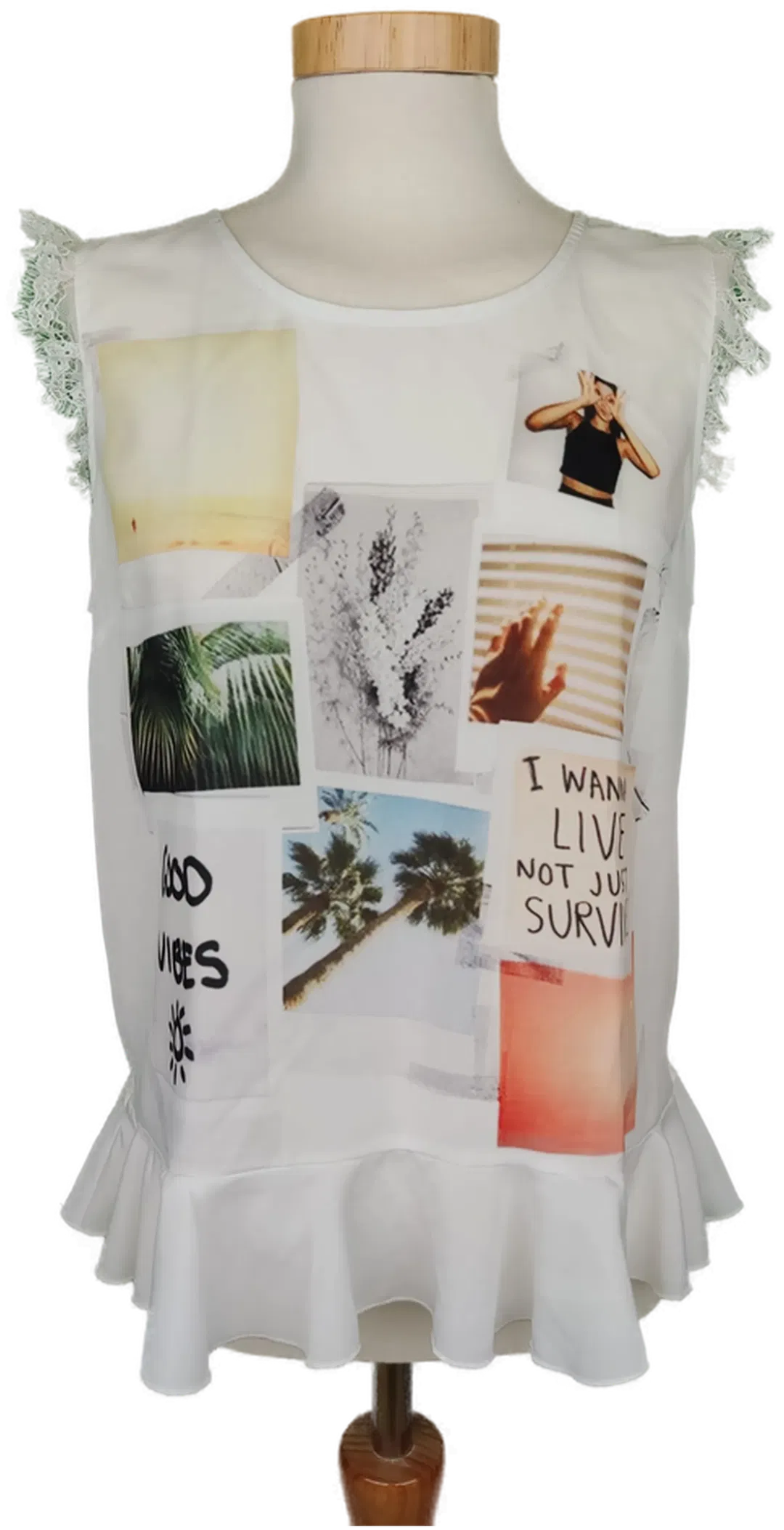Siste's Damen Top weiß, transparent mit Druck und offenem Rücken - S/36 - Bild 1