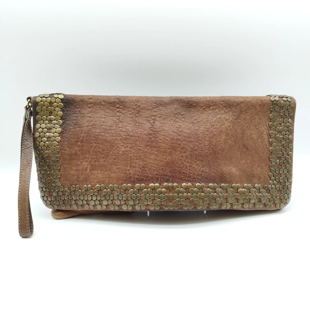 Minoronzoni 1953 Vintage Handtasche/Clutch mit Nieten | Leder | Braun – Bild 1