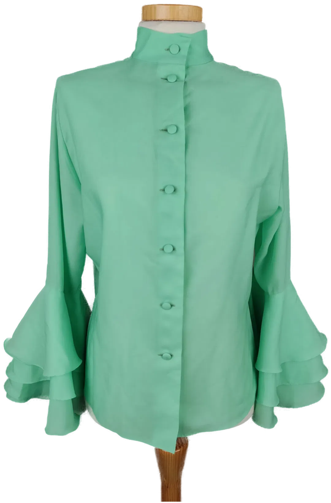 Vintage Damen Bluse mit Trompetenärmeln türkis - L/40 - Bild 1