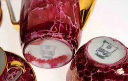 Eigl Porzellan Kaffeeservice lila marmoriert mit Goldrand - Bild 2