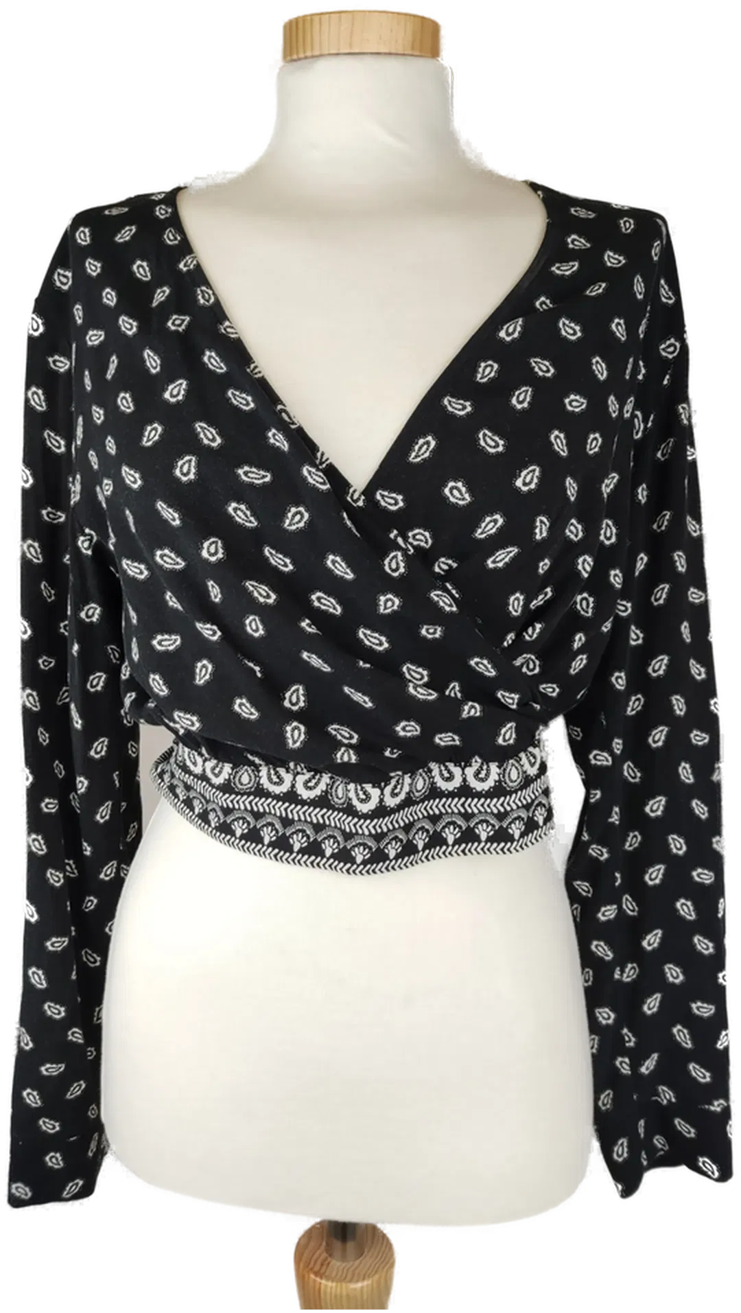 H&M Damen Crop-Bluse schwarz/weiss mit Paisleymuster - M/38 - Bild 4