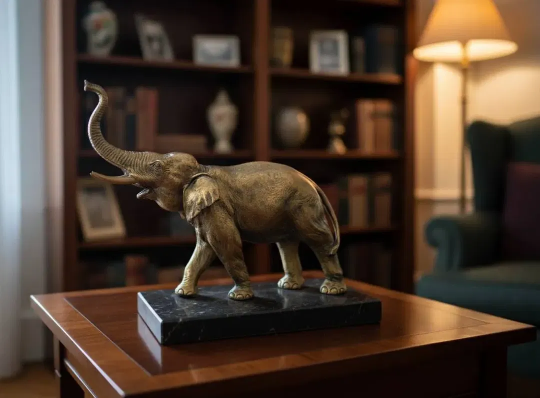 Massive Messing Elefant Figur auf Marmorsockel – ca. 25 x 23 x 12 cm – schwere Skulptur - Bild 1