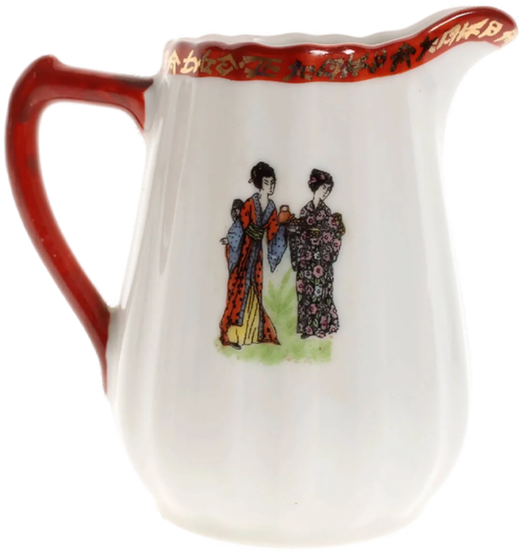 Japanisches Porzellan-Teeset mit Geisha-Dekor – 4-teilig, handbemalt, rot-gold – Bild 6