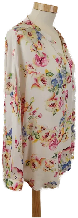 Weiße Damenbluse geblümt, 3/4 Arm, Gr. M - Bild 3
