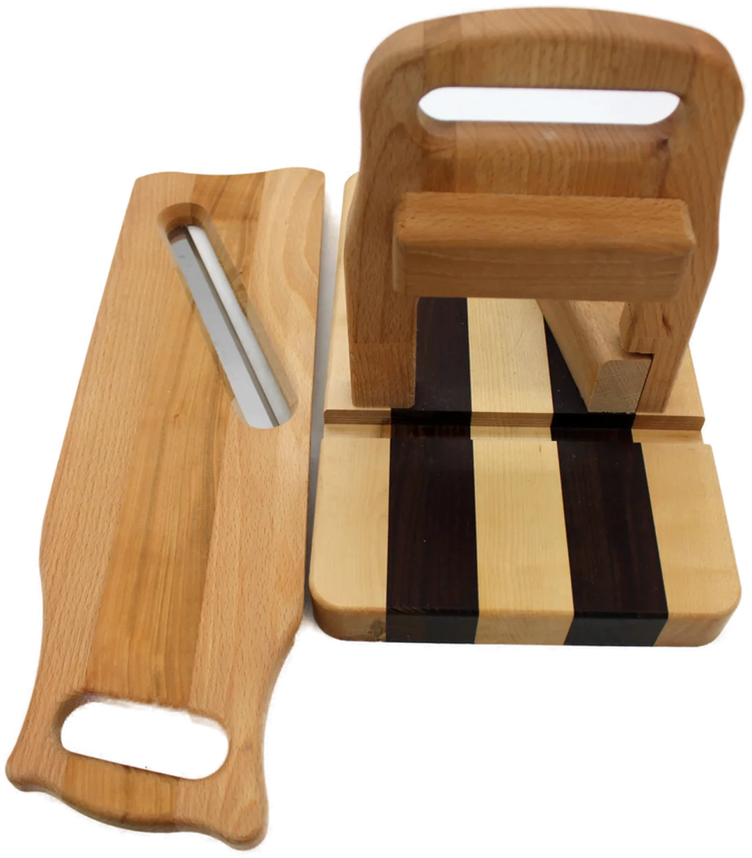 Hobel aus Holz – traditioneller Gemüsehobel mit Edelstahlklinge und Schneidebrett – Bild 3