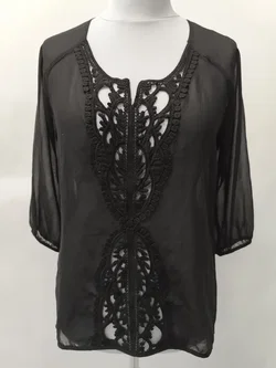 MY OWN DamenBluse, transparent mit Spitze, Gr. 38