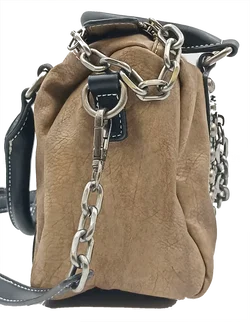 Damen Handtasche mit Nieten/ Kettendetails braun/schwarz – Vorschau 4