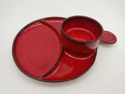 Vintage-Grillteller / Fondue-Geschirr - rot - Bild 2