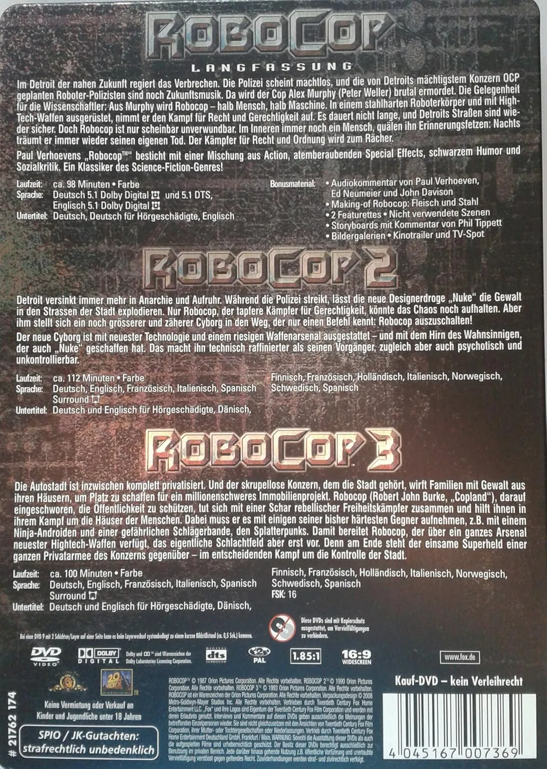 DVD "RoboCop" Collection (3 DVDs) | Uncut Langfassung | MGM / 20th Century Fox – Bild 2