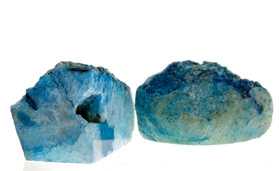 Edle Achat-Geode Buchstützen in Tiefblau – Naturkunst für Ihr Zuhause - Bild 1