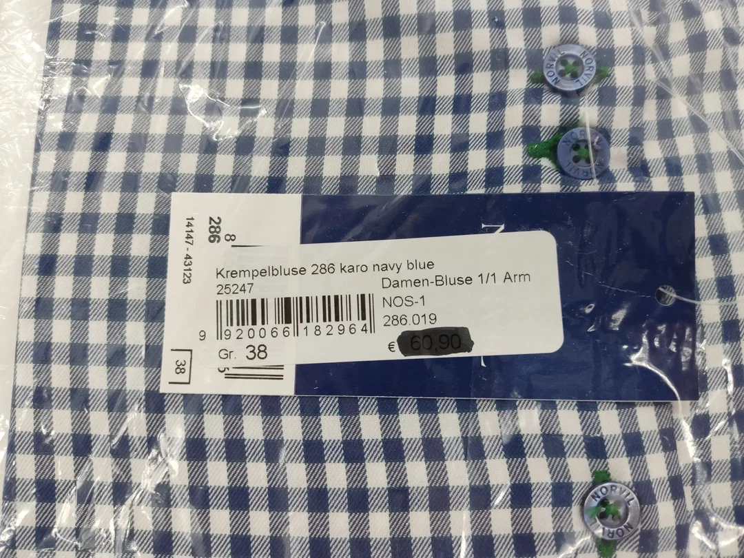 Norvil Krempelbluse 286 karo navy blue Gr. 38 – Bild 2