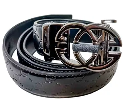 Schwarz Ledergürtlel mit markanter Schnalle ca 130 cm - Bild 1