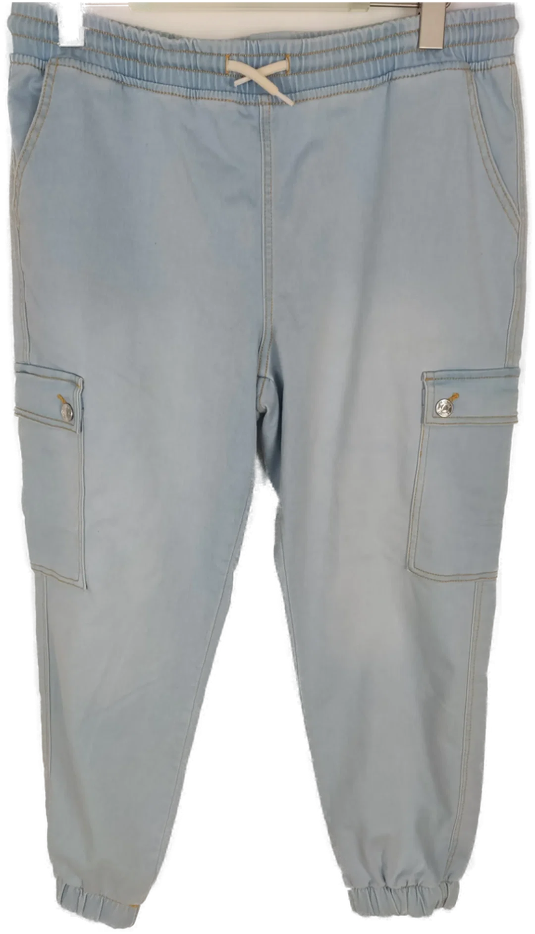 Jeans "NKD", lang mit Stretch und Gummizugbund, hellblau mit Taschen, Größe M – Bild 1