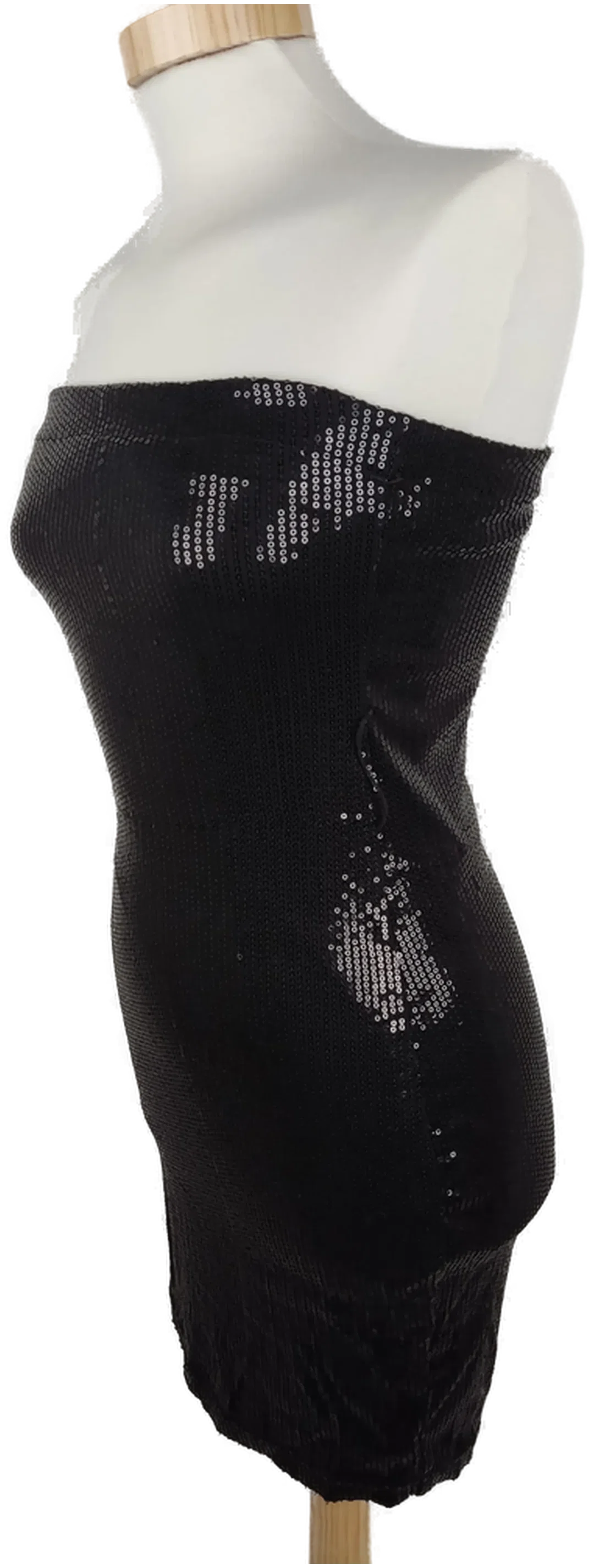  Paillettenkleid "Tally Weijl", kurz und schulterfrei, schwarz mit Pailletten, Größe 36 – Bild 2