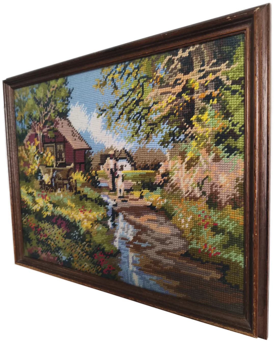 Stickbild, Gobelin " am Bach", 43x34 cm – Bild 2