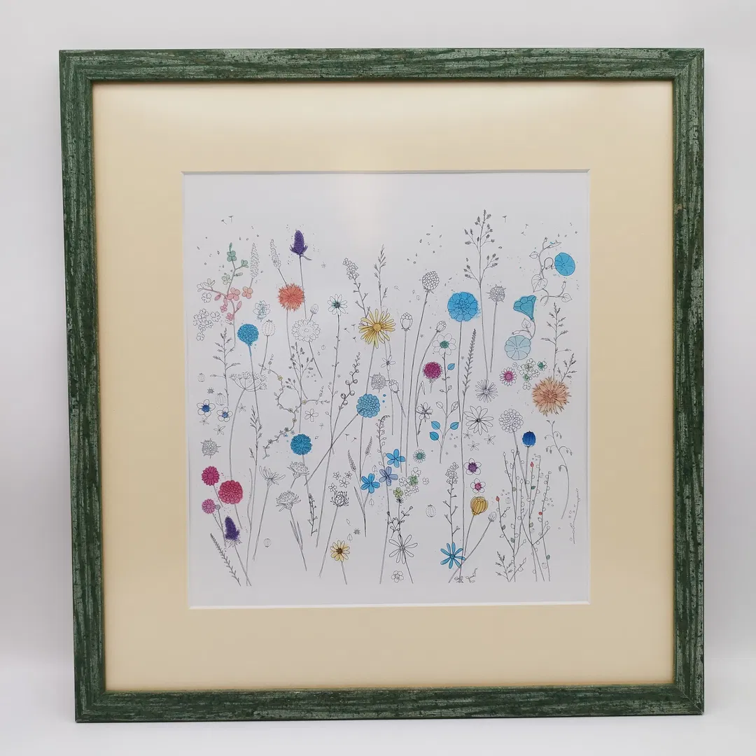 Leiner Blumen-Bild Wasserfarbe - 51x49cm Rahmen - Bild 3