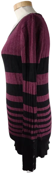 Pullover 'Blind Date', langarm mit Rundhalsausschnitt, brombeer/schwarz gestreift, Größe S – Bild 2