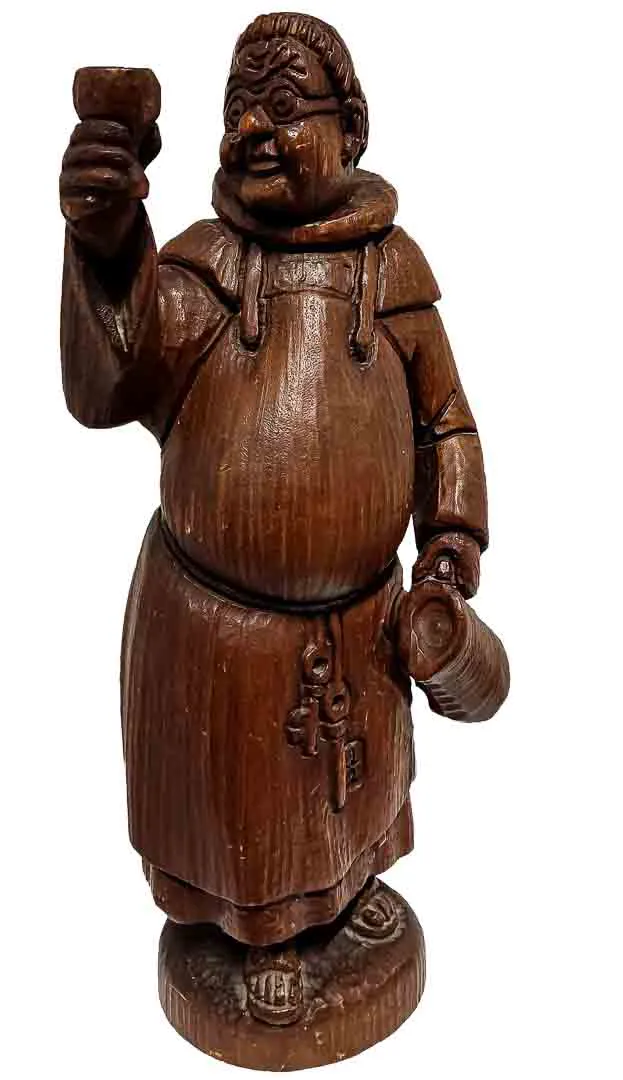 Rustikale Mönchsfigur mit Weinbecher und Fass - Bild 1