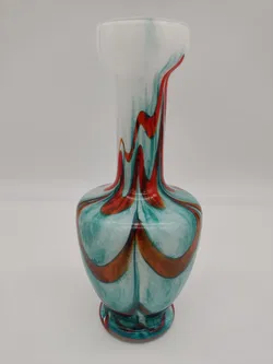 Vintage Opalglas-Vase - weiss/türkis/koralle - Bild 1