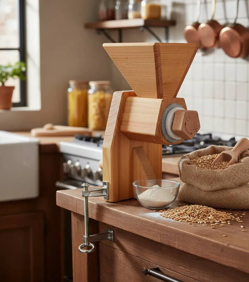 Kornkraft Hand-Getreidemühle – Holz – Kurbelmühle – ca. 32 cm – manuell - Bild 1