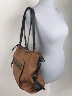 Henkeltasche, braun/schwarz, Kunstleder - Bild 2